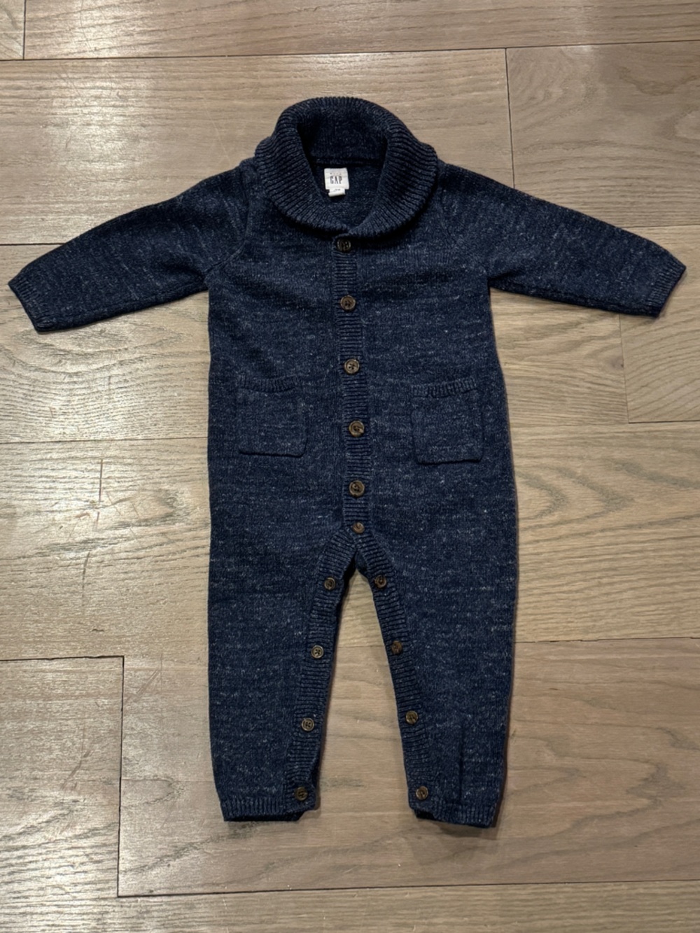 GAP Navy Blue Knit Shawl-Collar One-Piece
